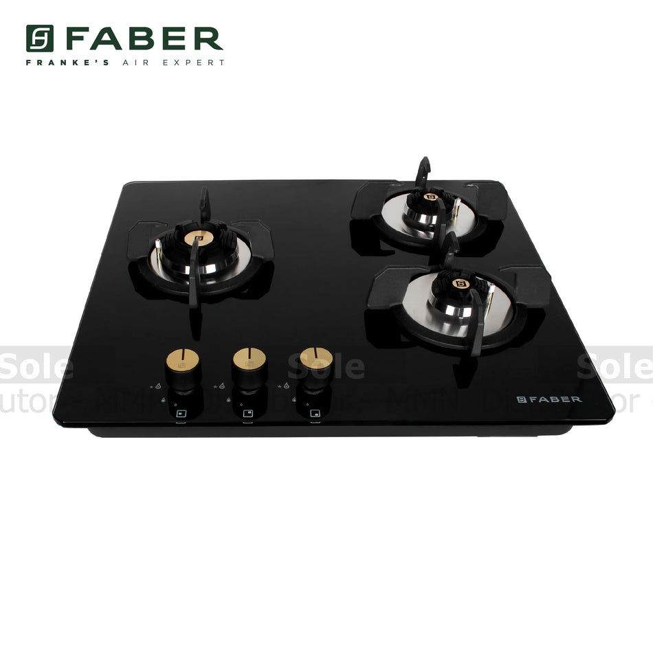 Faber Gas Hob MAXUS HT603 3 Burners with Cast Iron Support in Black Glass - FB/HOB-MX/BG/603/106.0603.549