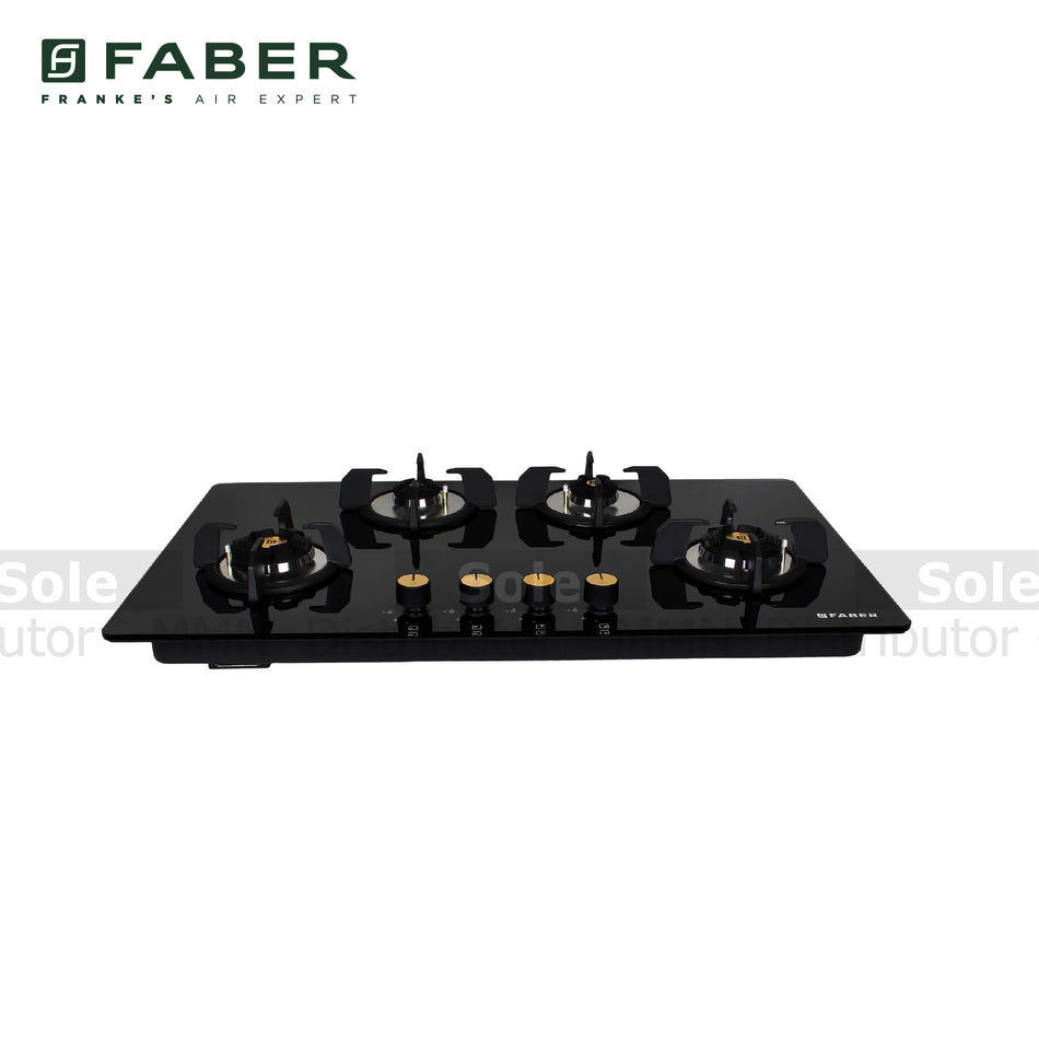 Faber Gas Hob MAXUS HT904 4 Burners with Cast Iron Support in Black Glass - FB/HOB-MX/BG/904/106.0603.584