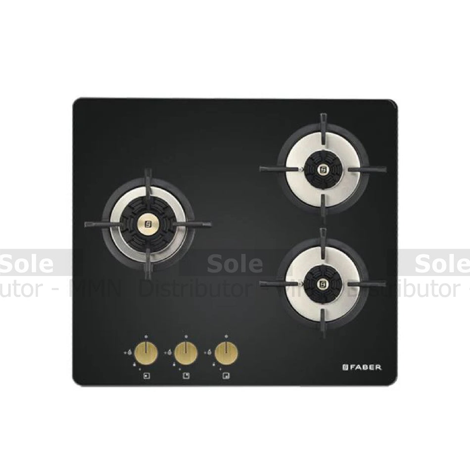 Faber Gas Hob MAXUS HT603 3 Burners with Cast Iron Support in Black Glass - FB/HOB-MX/BG/603/106.0603.549