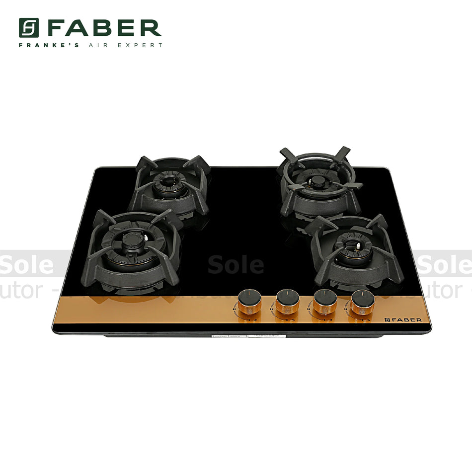 Faber Gas Hob UTOPIA PRO HT 804: Black Glass 4 burners with cast iron supports - FB/HOB-UT/BG/804/106.0679.386