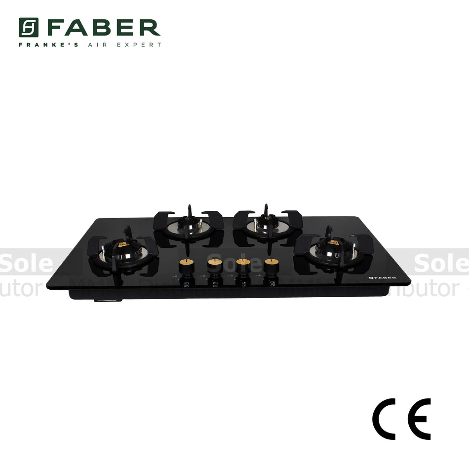 Faber Gas Hob MAXUS HT904 4 Burners with Cast Iron Support in Black Glass - FB/HOB-MX/BG/904/106.0603.584