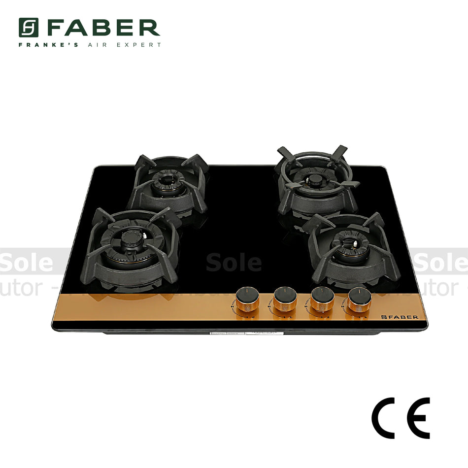 Faber Gas Hob UTOPIA PRO HT 804: Black Glass 4 burners with cast iron supports - FB/HOB-UT/BG/804/106.0679.386