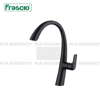 Frascio Water Faucet Mixer Tap Single Lever Pullout With Two Flexible Hoses Chrome Plated & Matt Black Plated Finish - FRA1059050