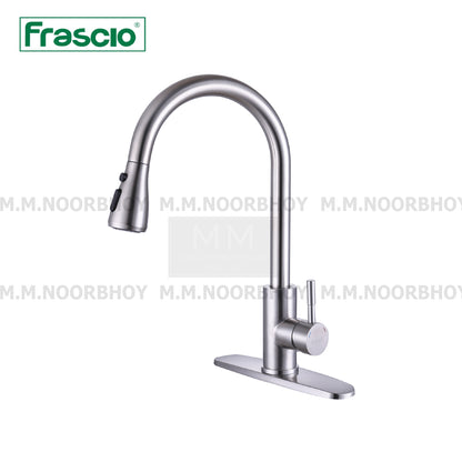Frascio Water Faucet Mixer Tap Single Lever Pullout Type With Two Flexible Hoses Stainless Steel Brush Nickel Finish - FRA1059090BN