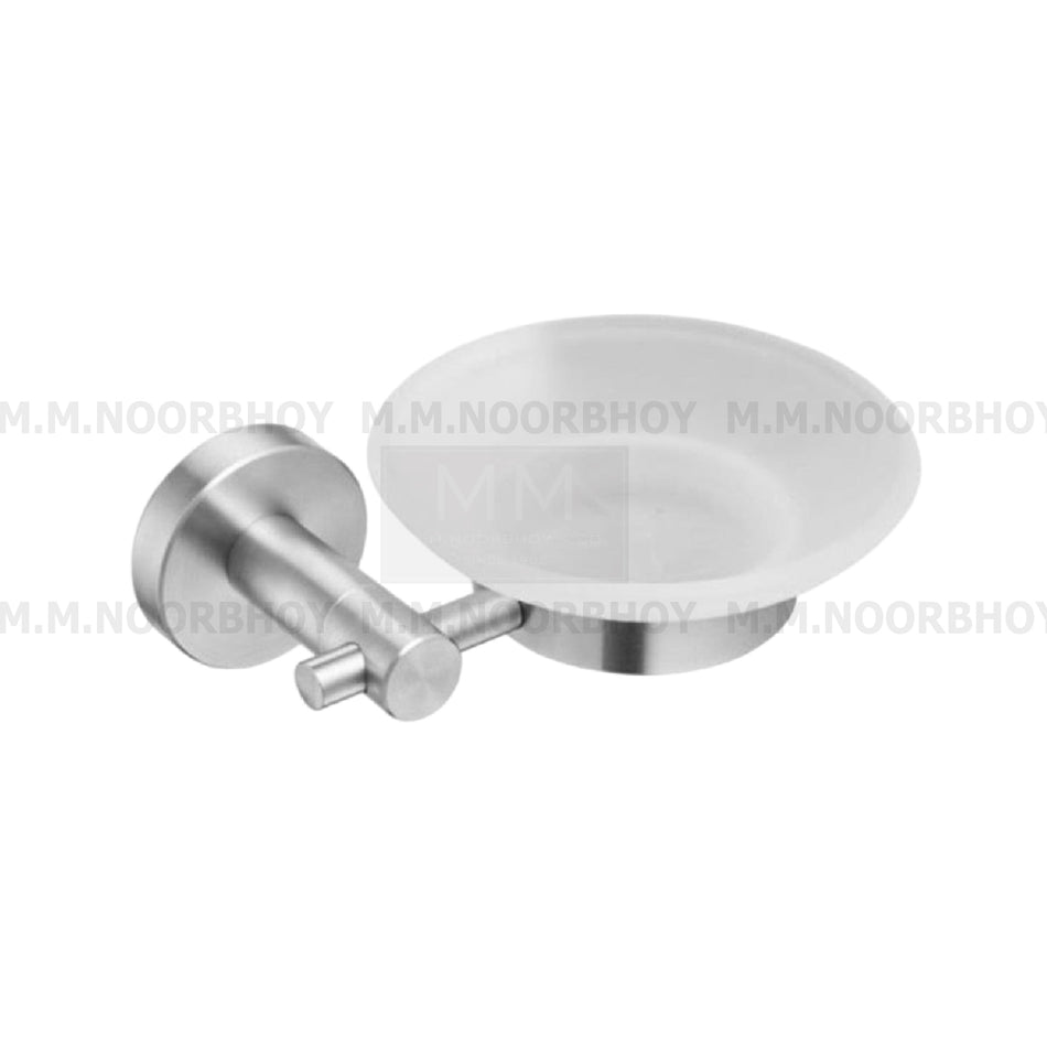 GC SS Matt Finish Glass Soap Dish Holder Set Round - GCSDGSSR
