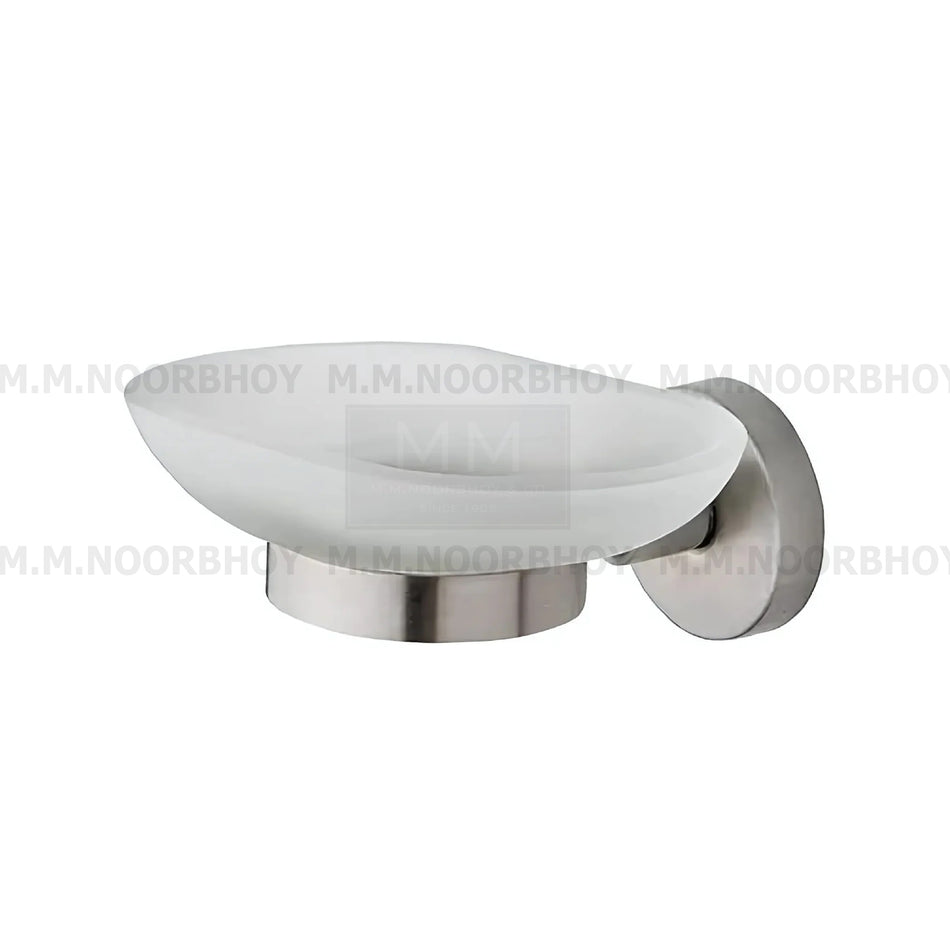 GC SS Matt Finish Glass Soap Dish Holder Set Oval - GCSDGSS