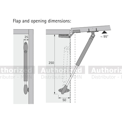 Hettich Flap Stay Lift Basic, Spring force 80N, Steel Silver / Grey Plastic - HT907959300