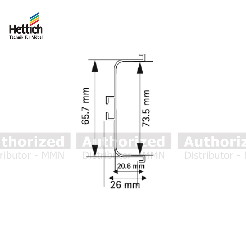 Hettich Gola Profile Handle C Type, Length 3000mm, Aluminium & Stainless Steel Finish - HT928351500 / HT921256000