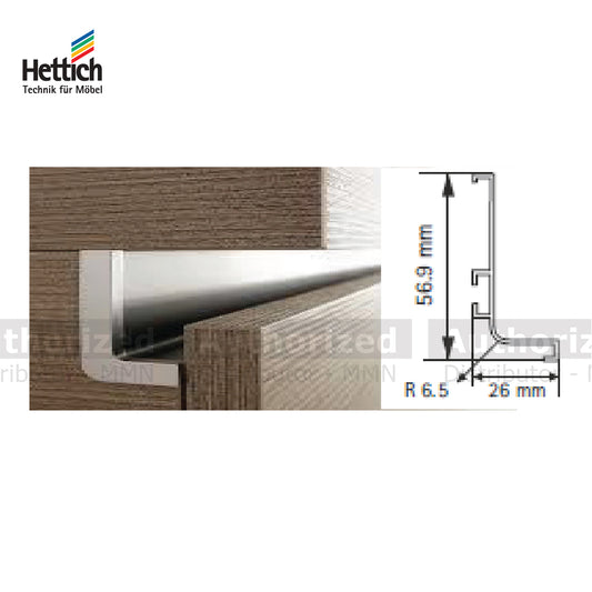 Hettich Gola Profile Handle L Type, Length 3000mm, Aluminium & Stainless Steel Finish - HT928351600 / HT921256200