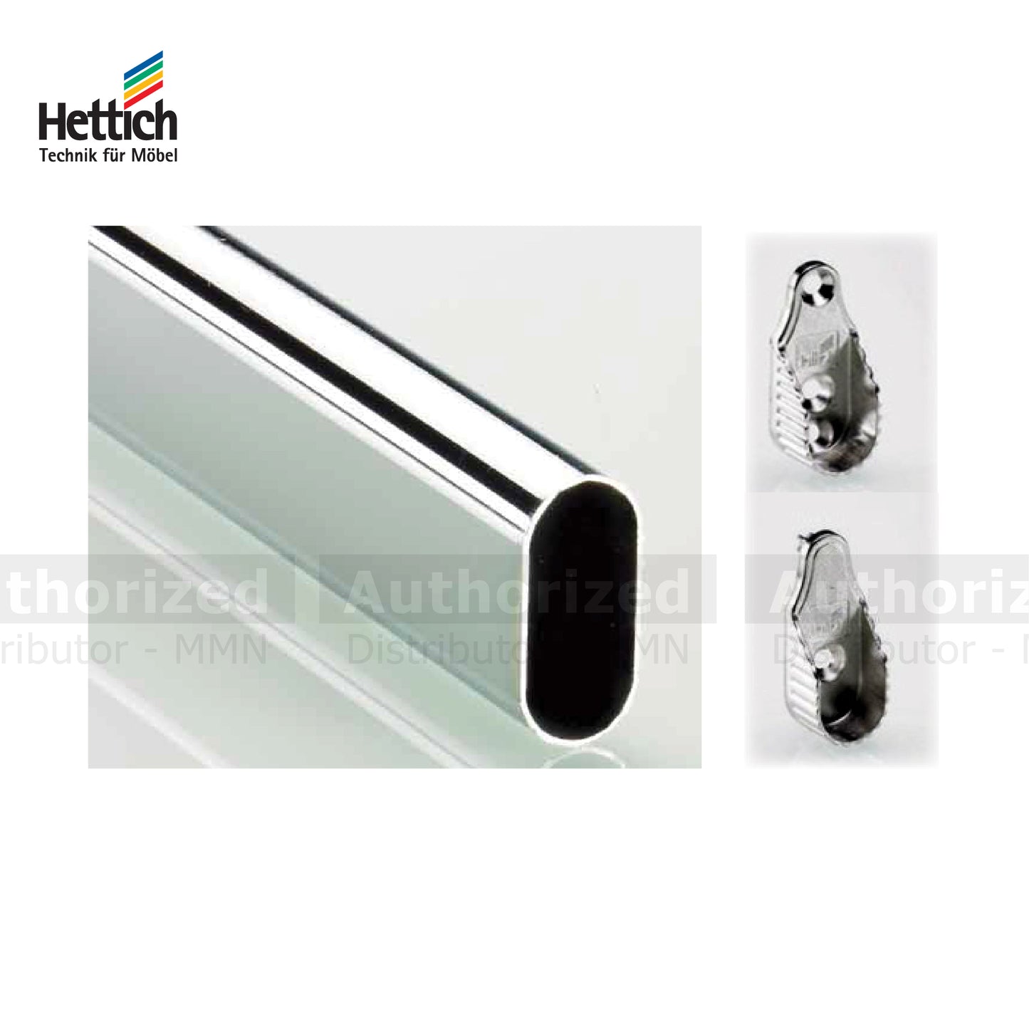 Hettich Oval Wardrobe Bar, Lenght 2000mm, Steel Chrome Plated Finish - HT47615