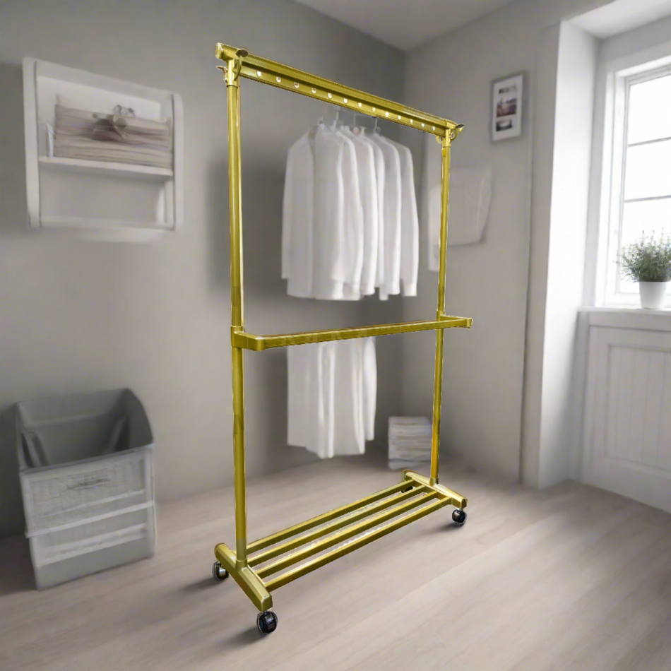Mcoco Cloth Rack With 13 Hook Holes Dimension 36x24x45.5- 72" Inches Aluminium Gold Colour - HF06.1208