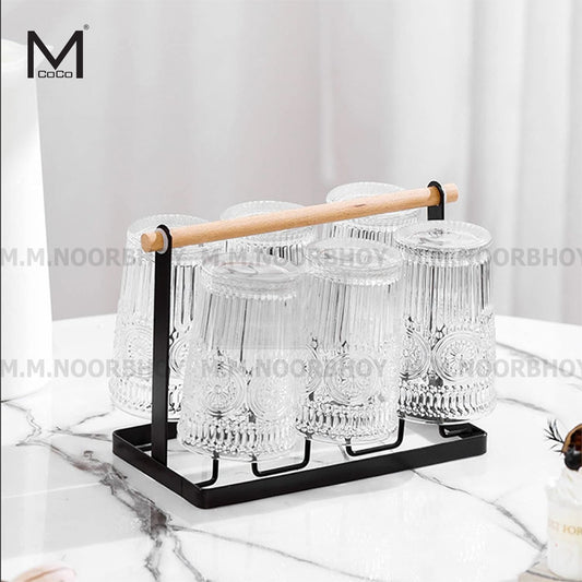 Mcoco Steel Black Color Cup Draying Rack Drainer Stand Holder with Wooden Handle Each - YI-1884B