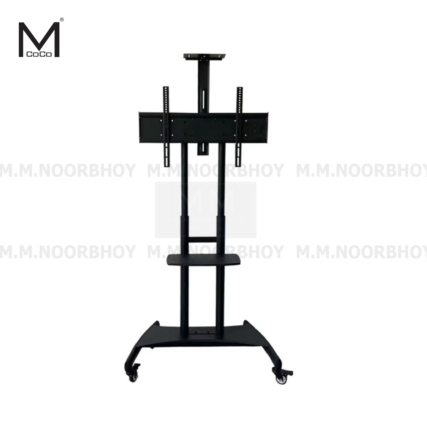 mobile TV & smartboard floor stand with wheels for 55 to 90 inch LED, LCD and Smart TVs, black finish, Mcoco