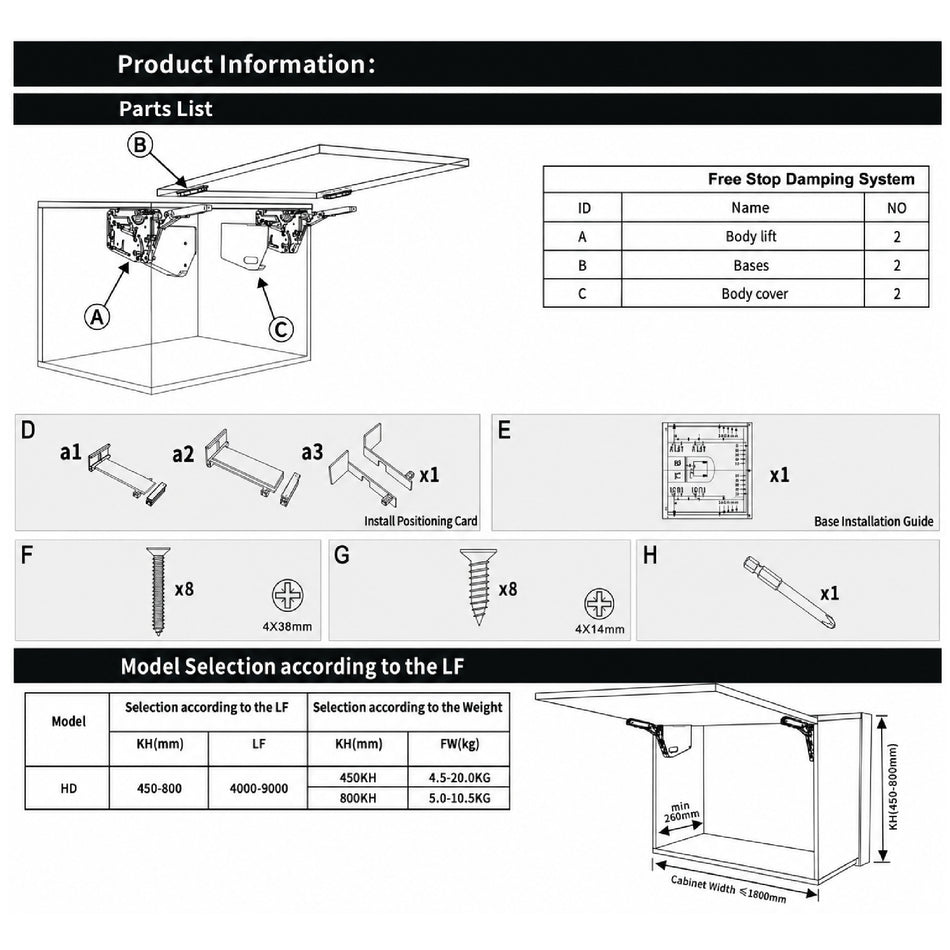 Mcoco Upward Free Stop Loft 500-800mm Each - MCOCO/LU/G023S-HD