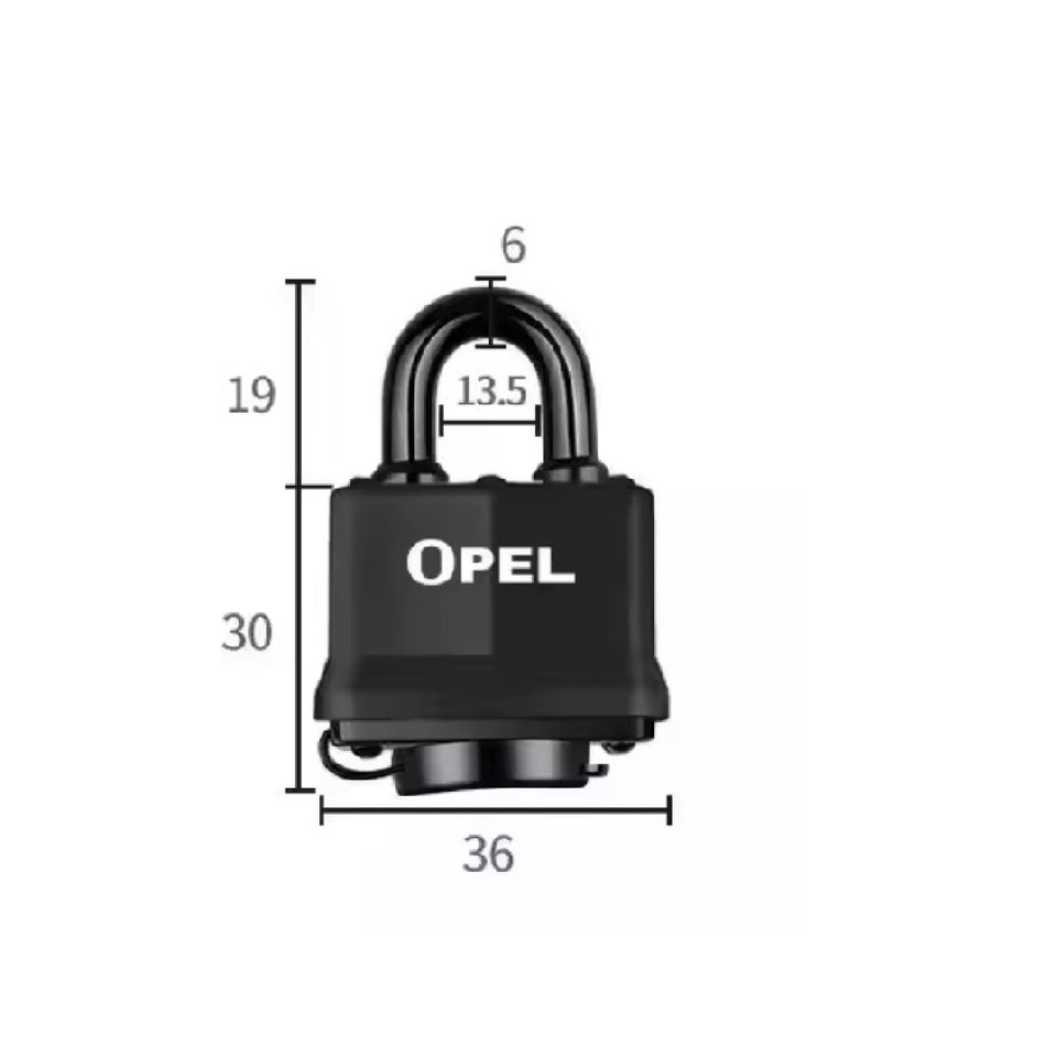 Opel Steel Waterproof Padlock Black Color 50mm, 40mm and 30mm - MCO/PL/YI-WQC