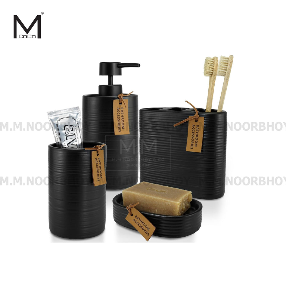 Mcoco Four Pieces Bathroom Accessories Set Black and White Color - MCO/BA4/