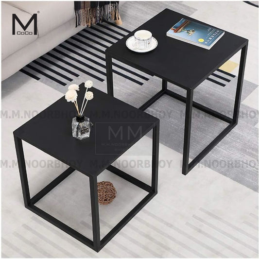 Mcoco 2 Pieces Steel Multipurpose Side Table Black Color 34x34x37cm & 38x38x41cm Each - YI-DS003