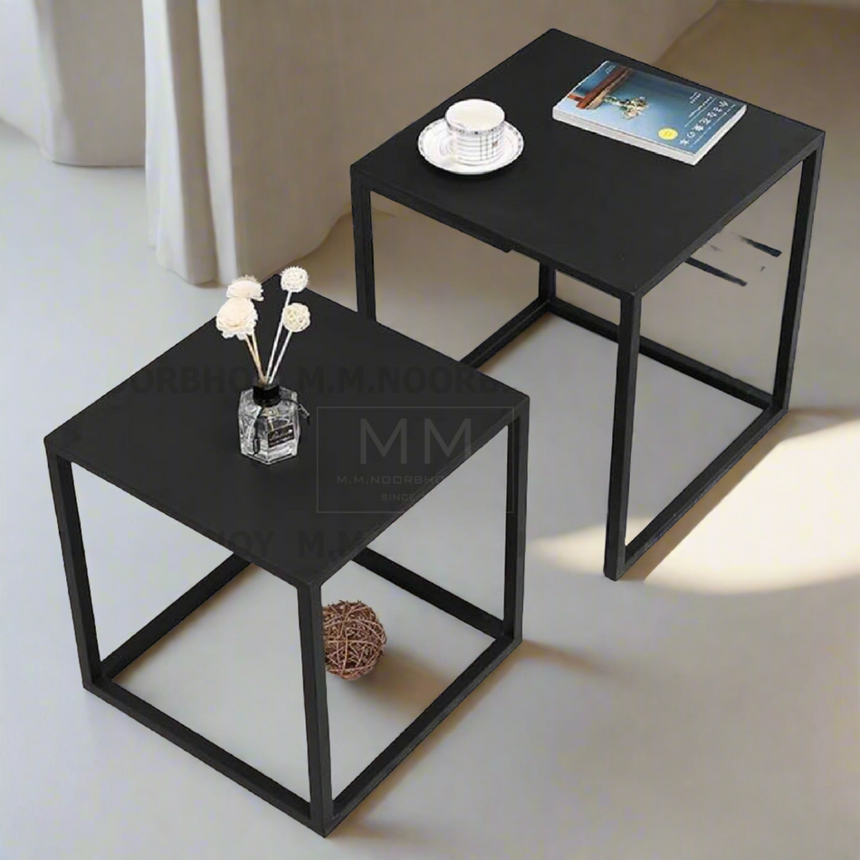 Mcoco 2 Pieces Steel Multipurpose Side Table Black Color 34x34x37cm & 38x38x41cm Each - YI-DS003