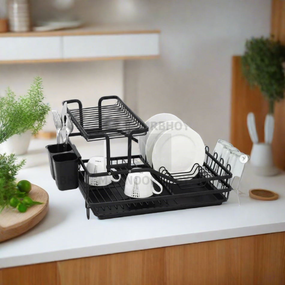 Mcoco Steel Black Color Dish Drying Rack with Utensil Holder Each - YI-1008B