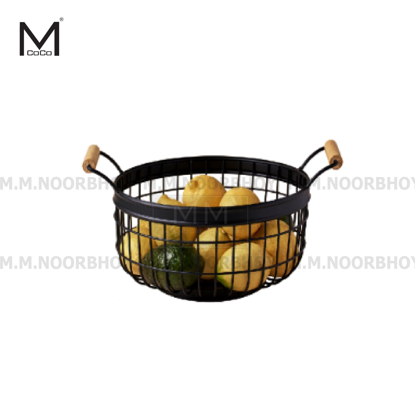 Mcoco Multipurpose Round Storage Basket with Wooden Bottom, Black Color Each - YI-16614