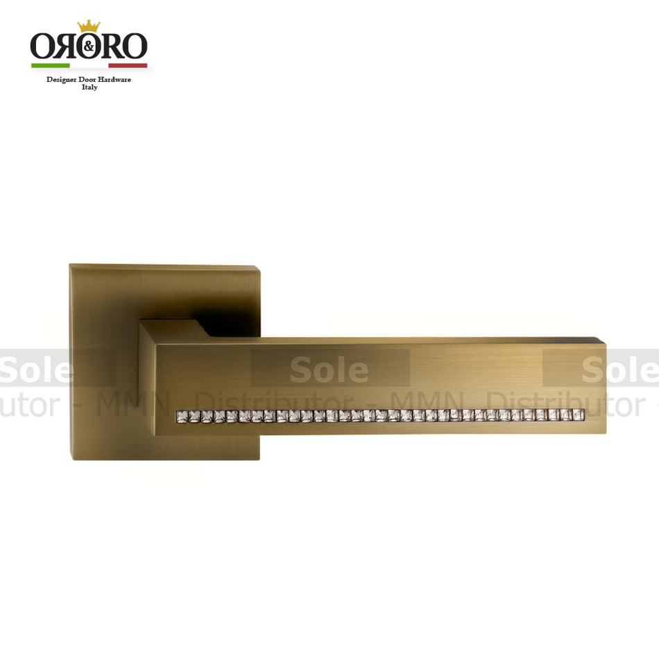 Oro & Oro Main Door Lever Handles On Square Rose With 2 Key Holes Matt Satin Nickel & Matt Antique Brass Finish  - ORO106CR14E