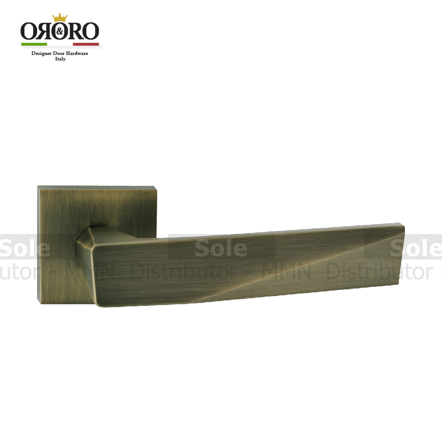 Oro & Oro Main Door Lever Handles On Square Rose With 2 Key Holes Matt Satin Nickel, Matt Antique Brass & Black Finish- ORO06215E