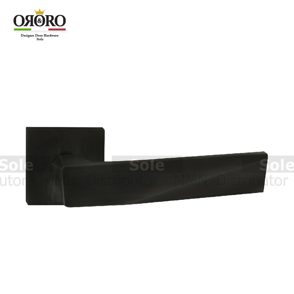 Oro & Oro Main Door Lever Handles On Square Rose With 2 Key Holes Matt Satin Nickel, Matt Antique Brass & Black Finish- ORO06215E