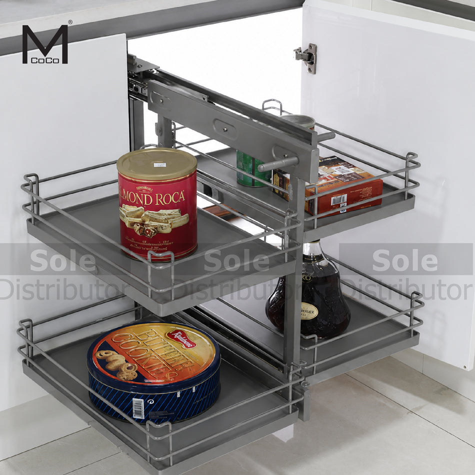 Mcoco Kitchen Magic Corner Rack Pullout With Soft Closing  Chrome Plated & Nano Coating Finish - TR90C / GS90C