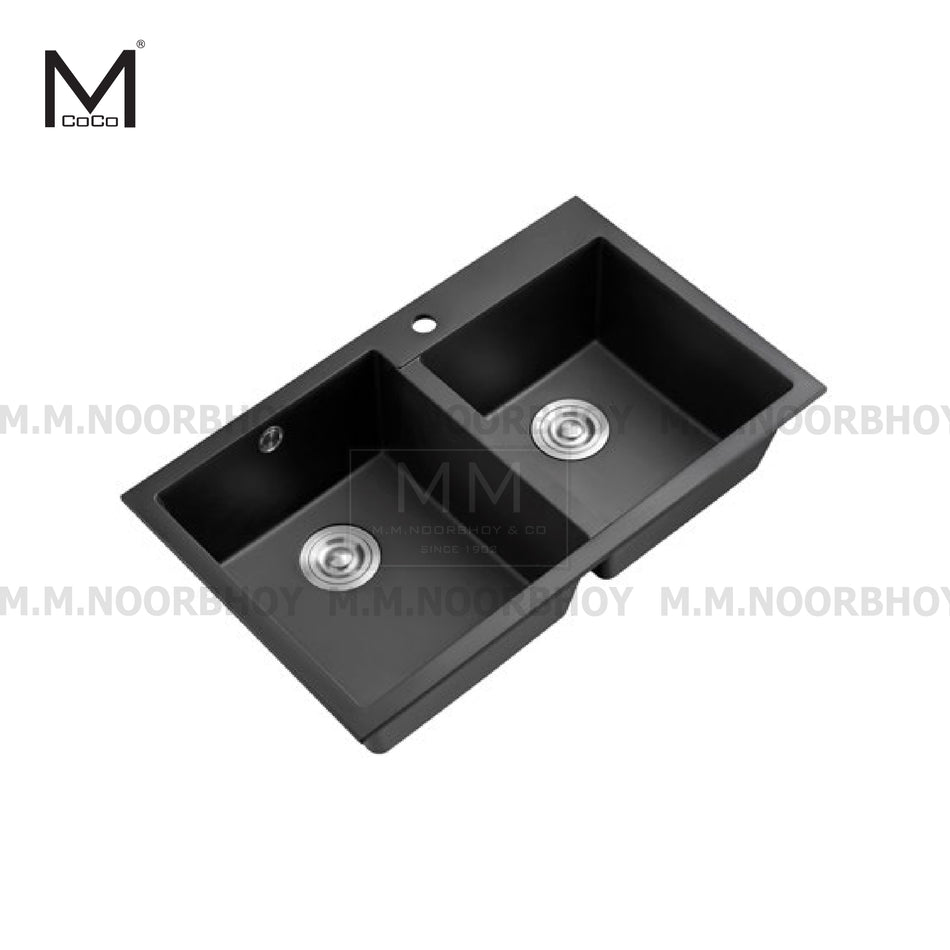 Mcoco Double Bowl Melamine Sink With Drainer & Overflow Matt Black Finish Each - MCO/MS/MB/SS001020Q-8650