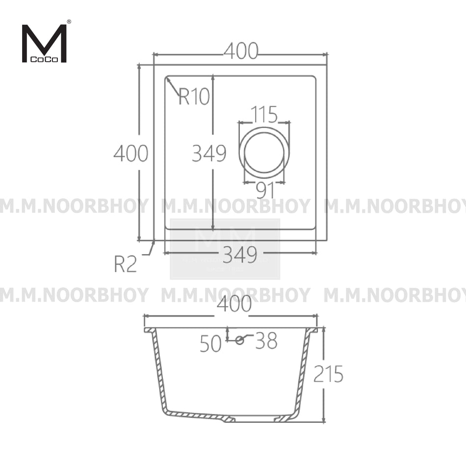 Mcoco Melamine Sink With Drainer Matt Black Finish Each - MCO/MS/MB/SD005020Q-4040