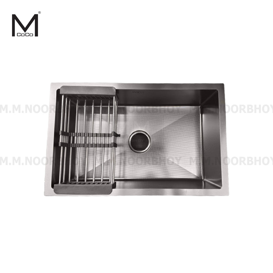 Mcoco Single Bowl Sink SS304 With Telescopic Basket and Drainer Rice Grain Black Each - MCO/SINK/BLK/6843