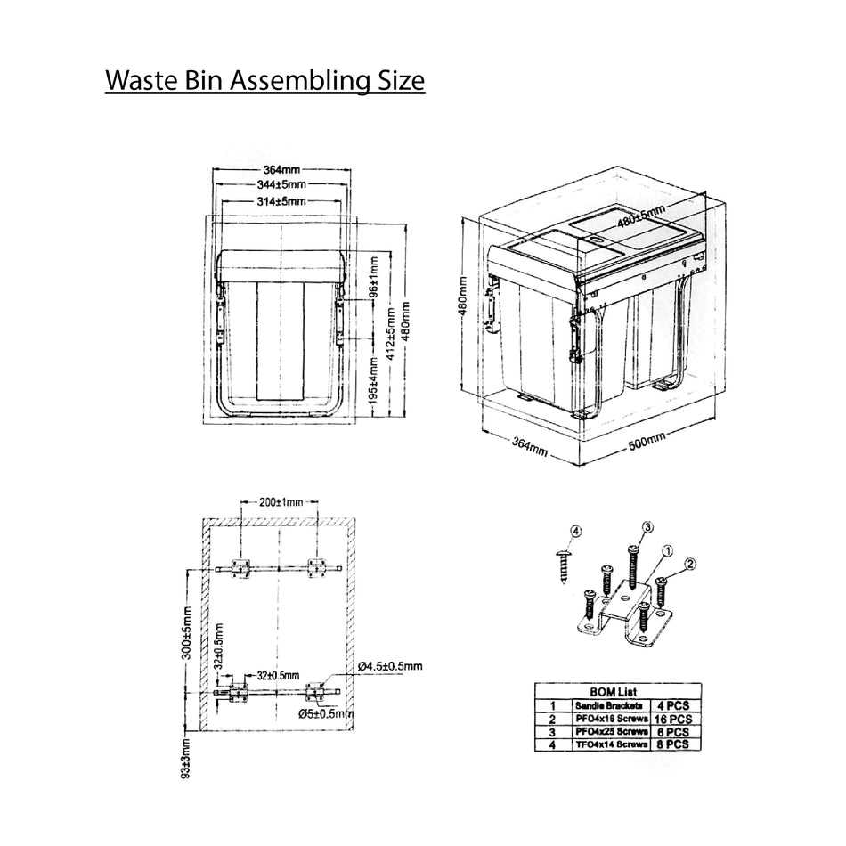 Mcoco Square Waste Bin Under Mount Plastic Grey Colour - JC602CMB