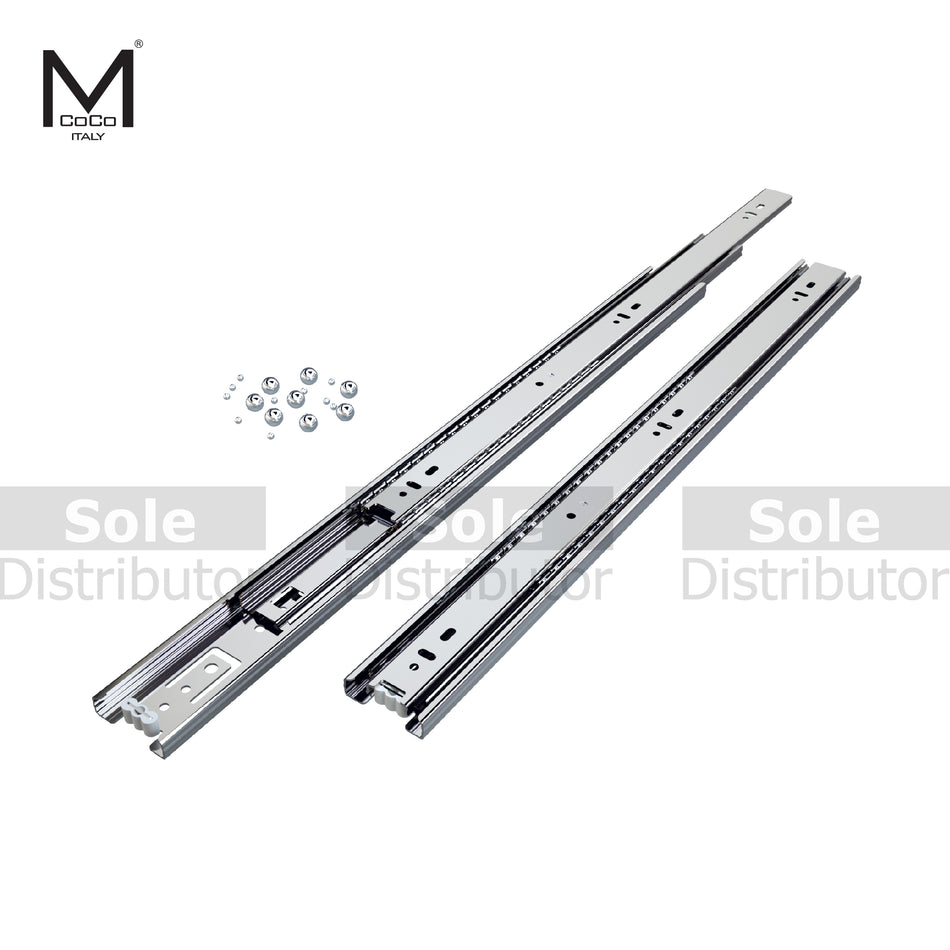 Mcoco Drawer Railing Non Soft Closing Full Extension Ball Bearing Slide, Sizes 400 & 600mm Zinc Plated - S4501A