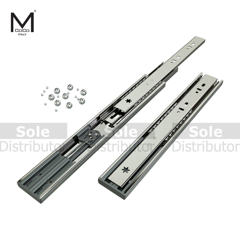 Mcoco Drawer Railing Soft Closing Full Extension Ball Bearing Slide, Sizes 300-500mm, Zinc Plated - S4502A