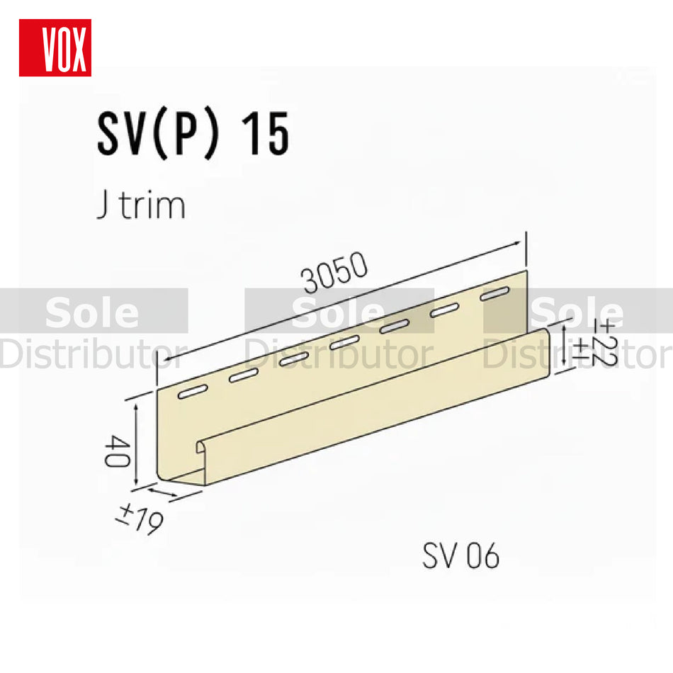 VOX Fluted Panel J-Trim Butter Cream Color 3.05m - VOX/FP/TRM-15/BC/3.05/3030479