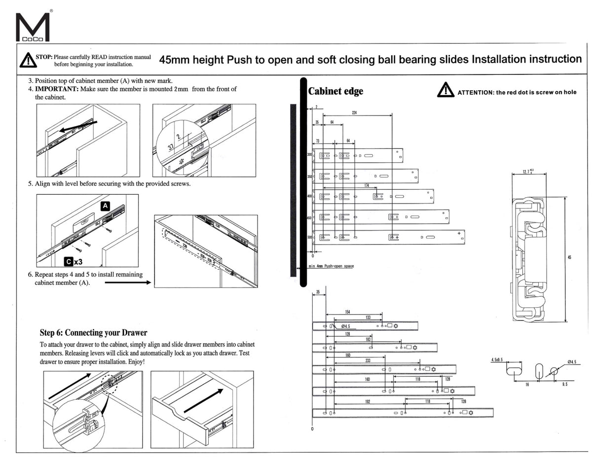 Mcoco Drawer Railing Inch Between 12 To 20 Soft Close & Push Open Ball ...