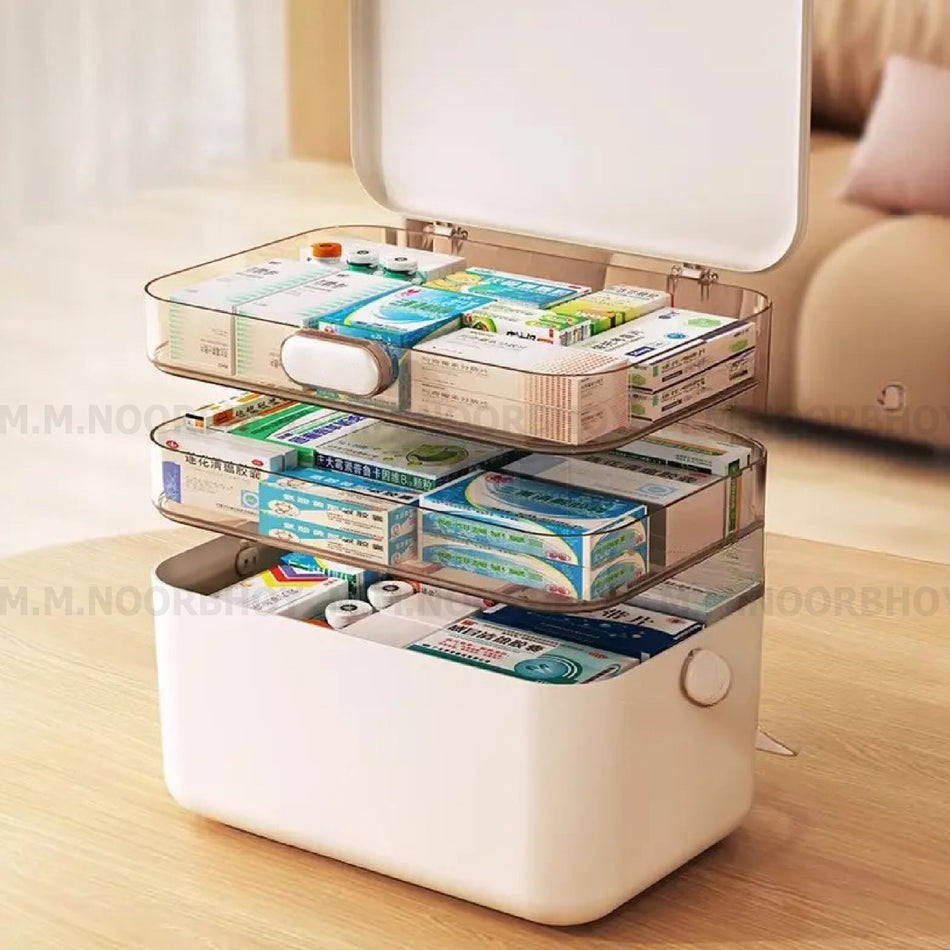 Portable Three Layer Medicine Box Yellow Color Material ABS, PET and PS - ECO/HW/YL/E24142