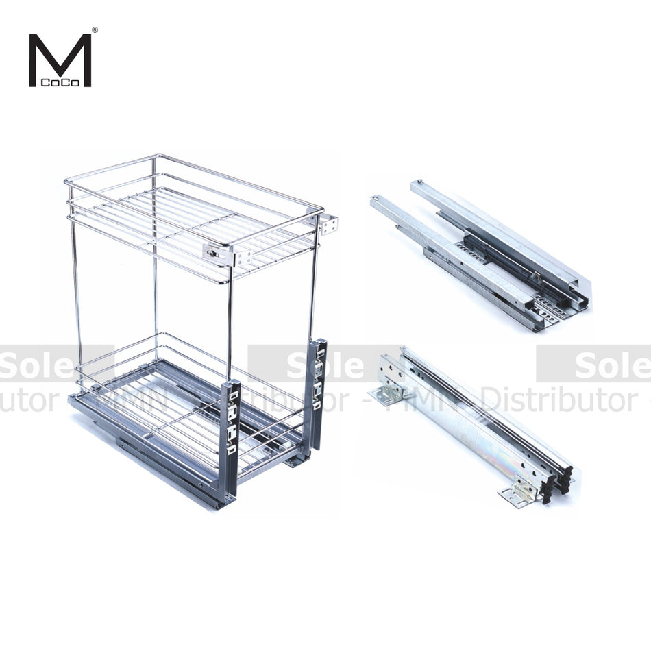 Mcoco Bottle Pullout Steel with Under Mount Railing, Basket and Adjustable Bracket - MCO/BOP/NANO/TOH150D2