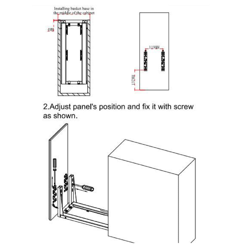 Mcoco Bottle Pullout Steel with Under Mount Railing, Basket and Adjustable Bracket - MCO/BOP/NANO/TOH150D2
