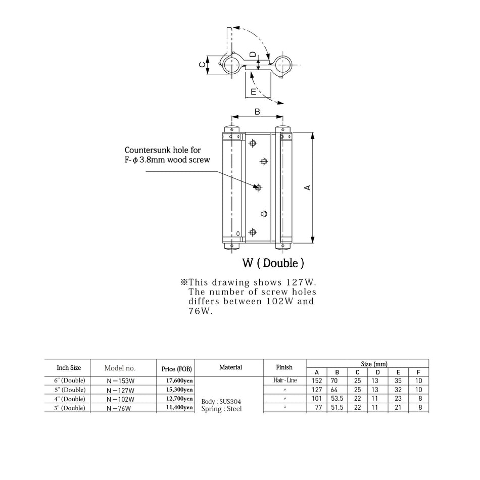 ACE Double Action Hinge Stainless Steel Material with 304 Grade - ACE/HIN/SSS