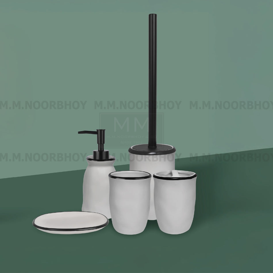 Five Pieces Bathroom Accessories White Color Set Ceramic - BLX/BA/WHT/71521+71914