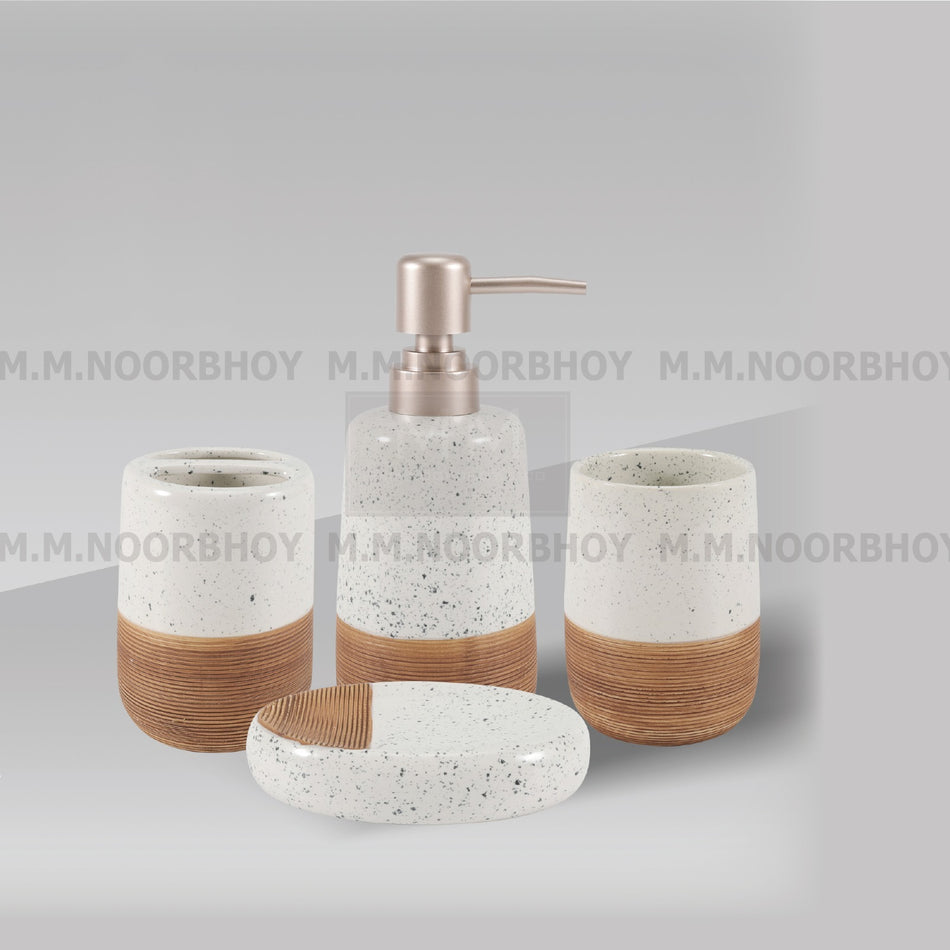 Four Pieces Bathroom Accessories White & Beige Color Set Ceramic - BLX/BX/BEWH/71894