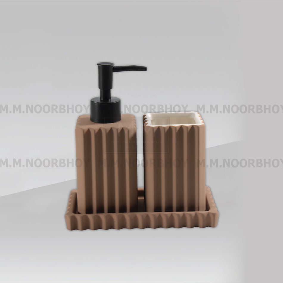 Three Pieces Bathroom Accessories Brown Color Set Ceramic - BLX/BA/BRW/73192
