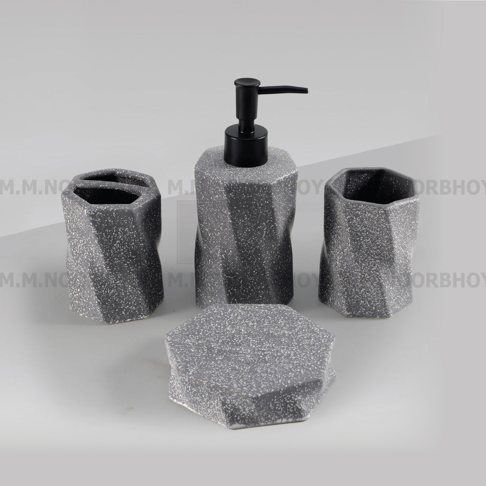 Four Pieces Bathroom Accessories Dark Grey Color Set Ceramic- BLX/BA/DGRY/71884