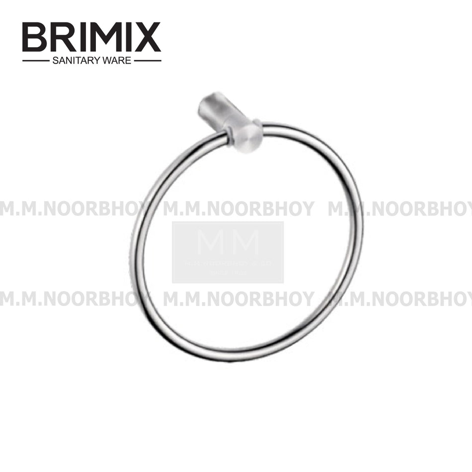Silver towel ring with Brimix branding on a white background