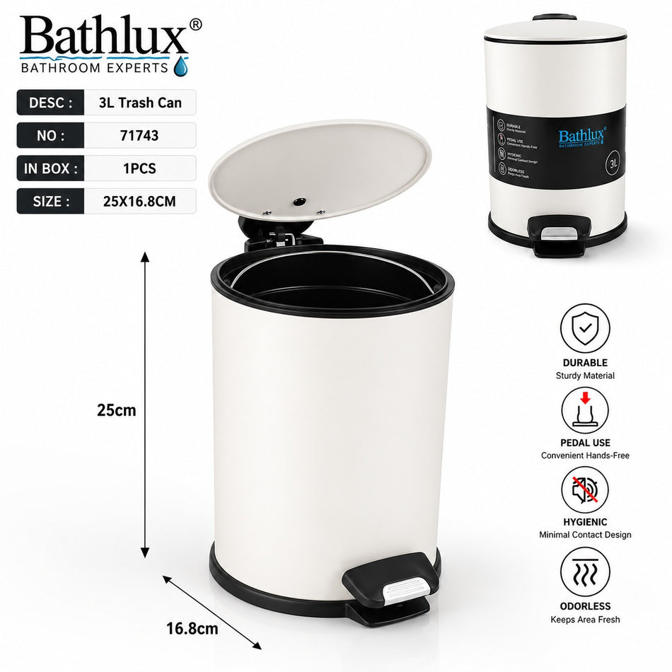 Round Pedal Waste Bin Steel Material and White Color Three Liters - BLX/WB/WHT/71743