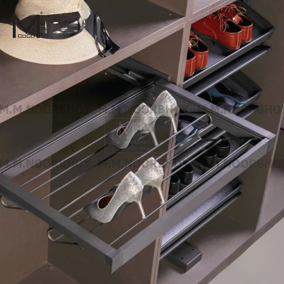 Mcoco 900MM Wardrobe Pullout Shoe Rack Soft Close Adjustable Slider Matt Grey - MCOD/WA/MG/DYH07900