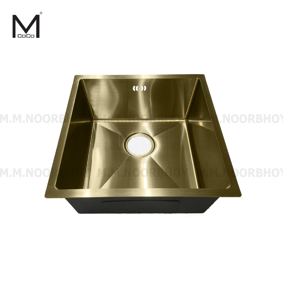 Mcoco D Single Bowl SS304 Sink with Draining Kit Brushed Brass Finish - MCOD/SSINK/BRSHD-BR/4444