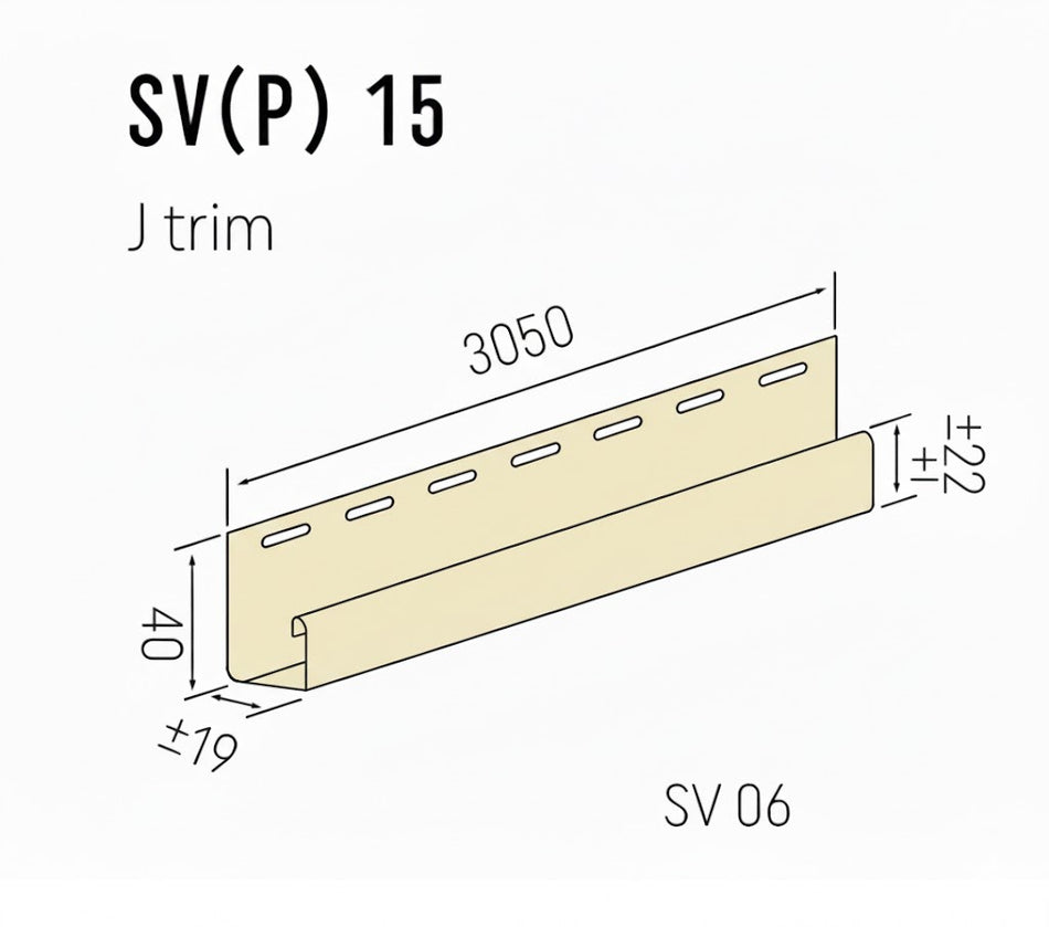 VOX Fluted Panel J-Trim Butter Cream Color 3.05m - VOX/FP/TRM-15/BC/3.05/3030479