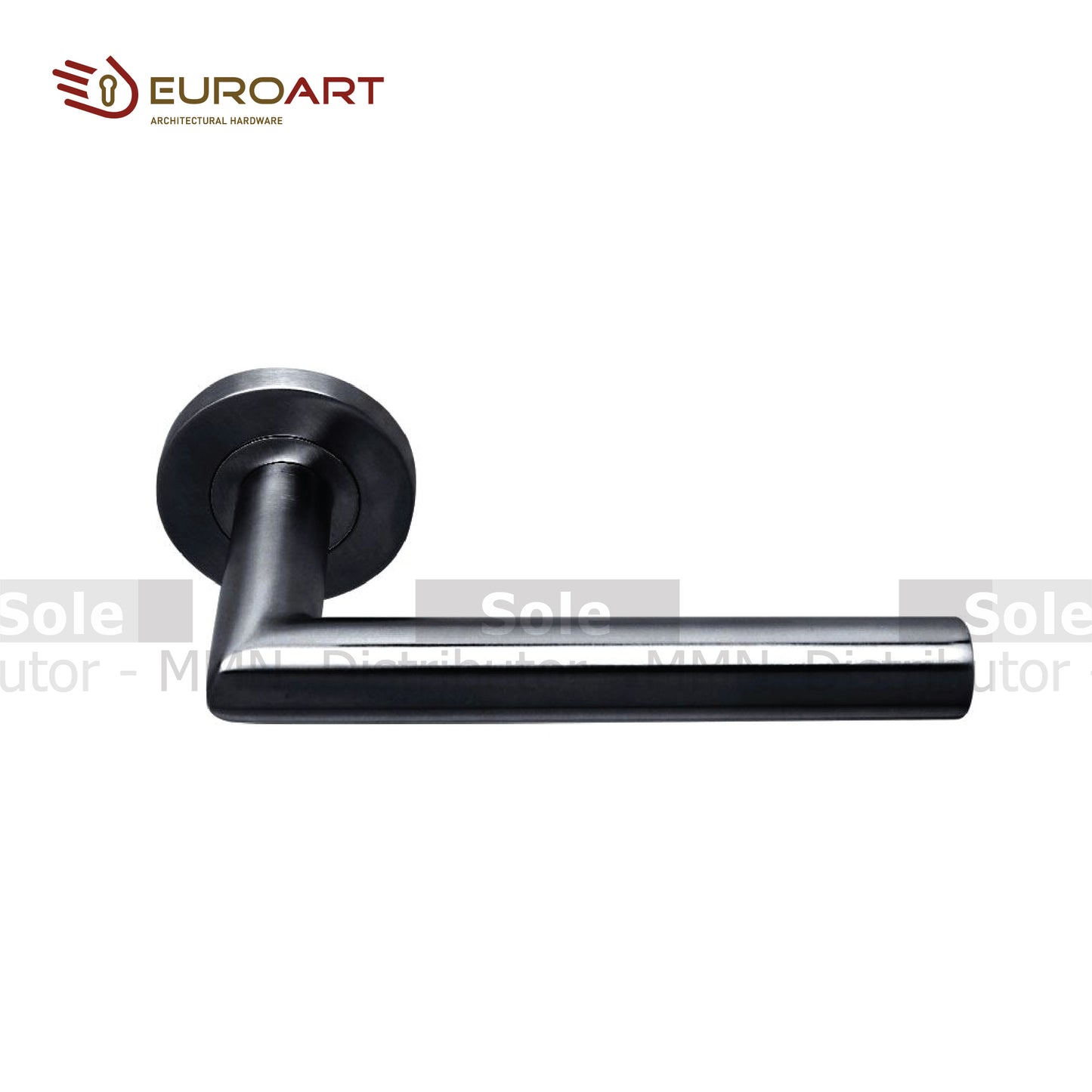 EuroArt Tubular Lever Handle With Escutcheons 19mm Stainless Steel & Matte Black +EES001SS, BL/PVD - LRS102